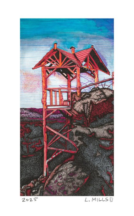 Drawing of Whittier's Gazebo above the rocks at Mohonk Mountain House