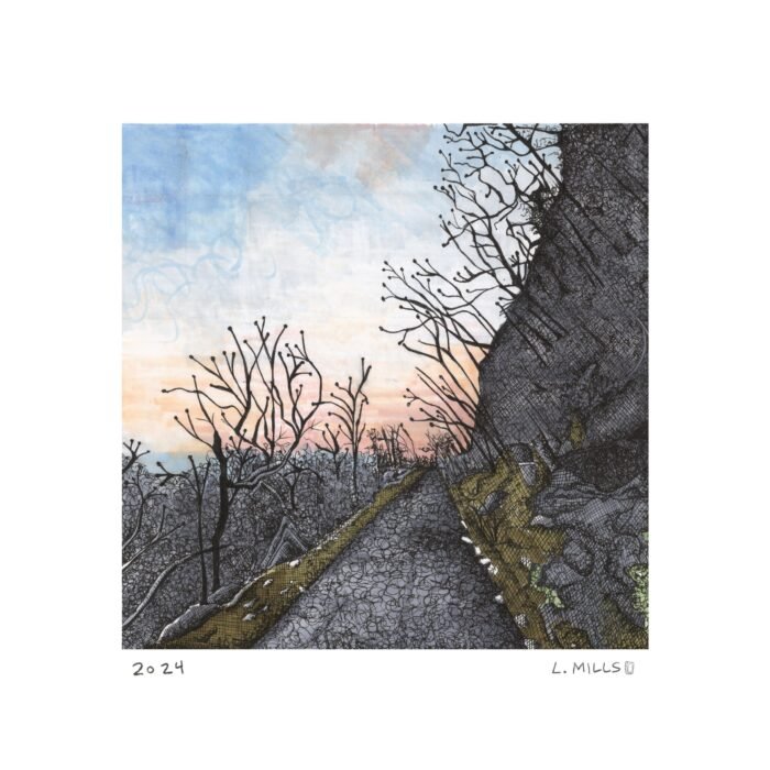 Drawing of the carriage road curving beneath the Trapps