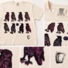 Close-ups of the Magpie Meeting tee showing eight hand-printed ravens and a purple orb